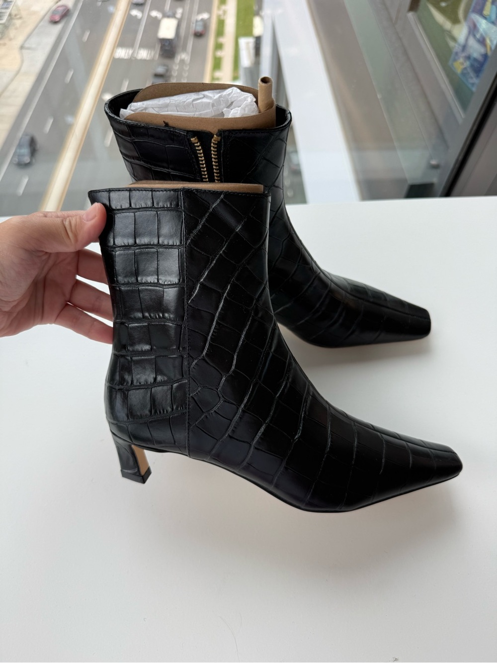 Michael Kors Cosmo Croc embossed kitten boot